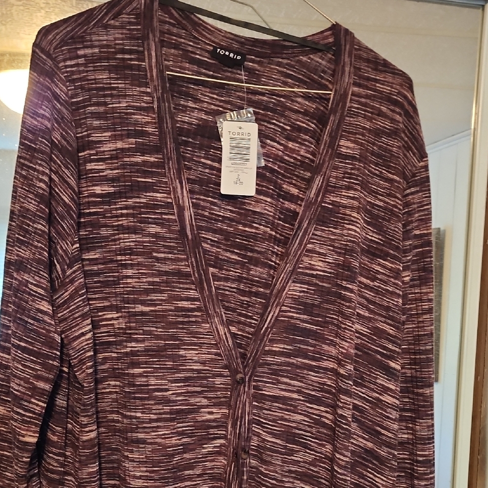 Torrid Women's Maroon Purples and White Long Cardigan